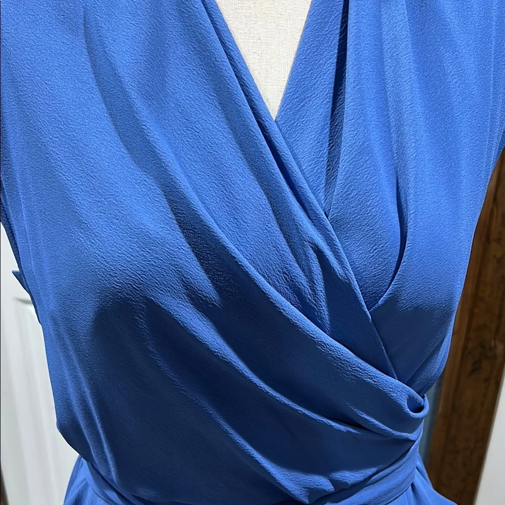 MM Lafleur Blue Wrap Tie Front Sheath Dress - Picture 3 of 8